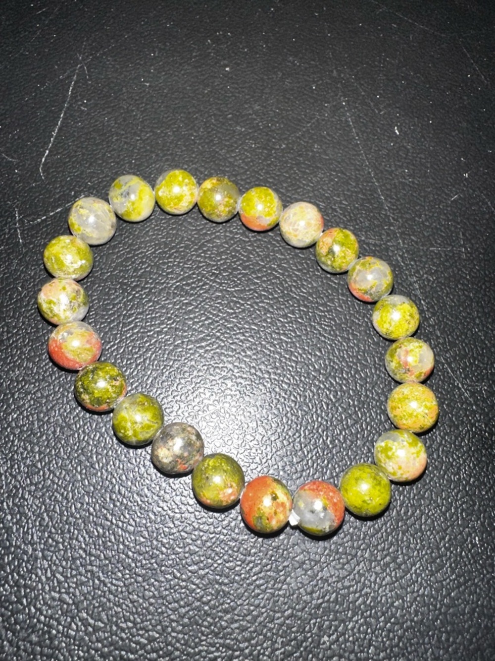 Unakite Beaded Stretch Bracelet in Green and Earth Tones